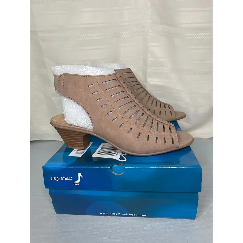 Easy Street Elevate Cutout Block Heel Sandals Sand Womens Size 11M
